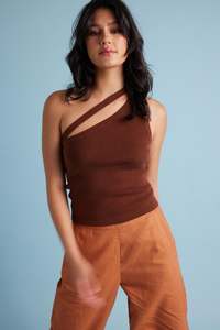 Womens Tops: DUSK ONE SHOULDER TANK ESPRESSO