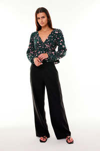 VENICE FLORAL SHIFT LS TOP GREEN
