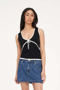 KIMI V-NECK KNIT TOP BLACK/CHALK
