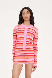 Knitwear: KYRA STRIPE KNIT CARDIGAN HEATWAVE