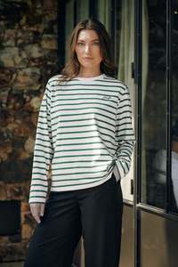 OUI OUI LS RELAX TEE CHALK/PINE
