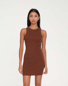 Dresses: ROGUE RIB MINI DRESS CHESTNUT