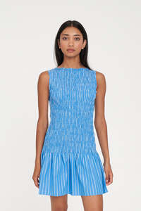 HAVEN SHIRRED MINI DRESS SPRINT STRIPE
