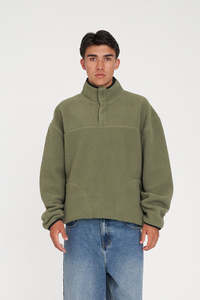 Mens Hoods Crews: POLAR FLEECE PULLOVER KHAKI/BLACK