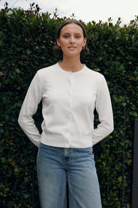 CLASSIC BUTTON UP CARDIGAN CHALK