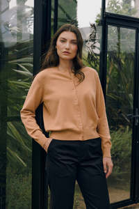 Knitwear: CLASSIC BUTTON UP CARDIGAN CAMEL