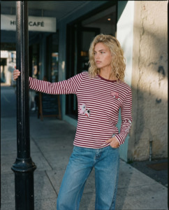 Women S Long Sleeves: STRIPE LS TEE/CHARMED BURGUNDY/PETAL