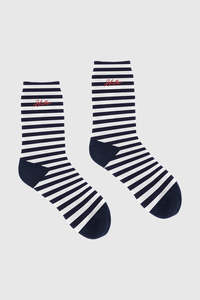 Womens Accessories: HFR CREW SOCK/CHARM NAVY/WHITE