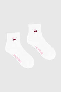 Womens Accessories: ANKLE RIB SOCK/CHERRY WHITE