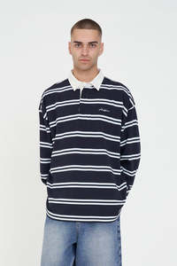 Hoods Crews: DBL STRIPE GRAND RUGBY NAVY/CHALK