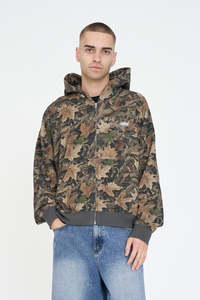 Hoods Crews: CAMO SUB CROP ZIP HOOD BROWN