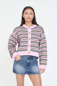 Knitwear: BOBBY KNIT CARDIGAN PINK/MEADOW