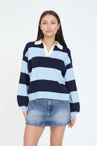 SLOUCHY KNIT POLO BAY BLUE/NAVY