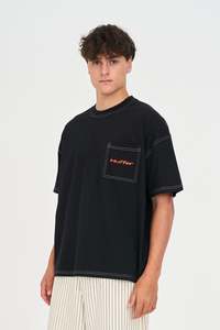 Mens: STITCHED UP POCKET BOX TEE 220 BLACK