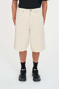 STRIPE BAGGY DENIM JORT WHITE