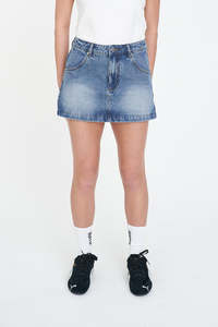 Womens Skirts: 97 DENIM MINI SKIRT STABLE WASH