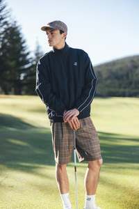 Shorts: MENS PLAID PLEATED GOLF SHORT BROWN