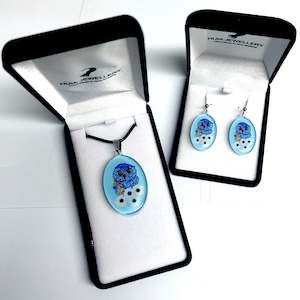 Jewellery Set: Blue Owl Pendant & Earring Set