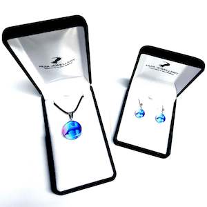 Pink-Blue Dolphin Pendant & Earring Set