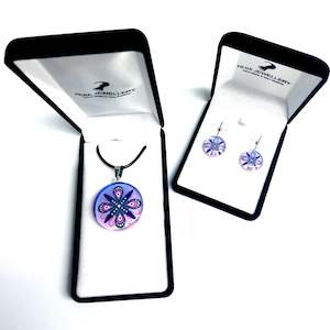 Jewellery Set: Purple Round Ornament Pendant & Earring Set