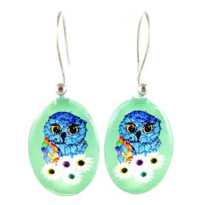 New Natures Reflections Earrings: Green Owl Earrings