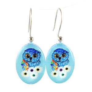 New Natures Reflections Earrings: Blue Owl Earrings