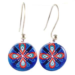 New Natures Reflections Earrings: Blue Round Ornament Earrings
