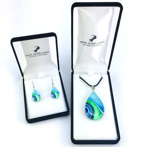 Pendant Earring Sets: Turquoise Teardrop Ribbon Pendant & Earring Set