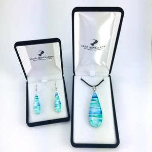 Pendant Earring Sets: Turquoise Foiled Teardrop Pendant & Earrings Set