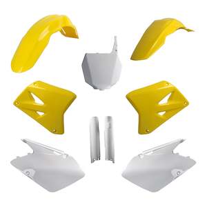 Complete Plastic Kits: Polisport Full Kit Suzuki RM125/250 ('07-'08) - OEM Yellow / White