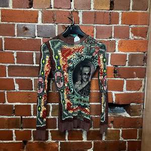 Products: JEAN PAUL GAULTIER 1995 tattoo portrait mesh top