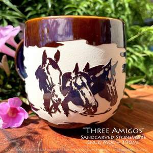 Three Amigos Limited Edition Sandcarved Stoneware Glazed Snug Mug - Hunting4Art