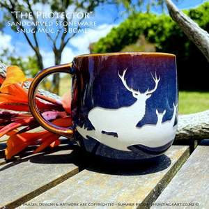 The Protector - Limited Edition Sandcarved Stoneware Glazed Snug Mug - Hunting4Art