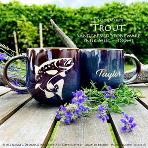 Trout Limited Edition Sandcarved Stoneware Glazed Snug Mug - Hunting4Art