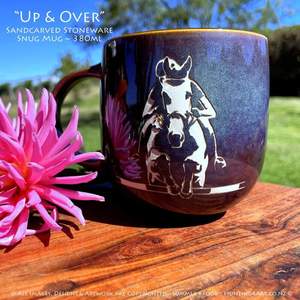 Up And Over Limited Edition Sandcarved Stoneware Glazed Snug Mug from Hunting4Art NZ
