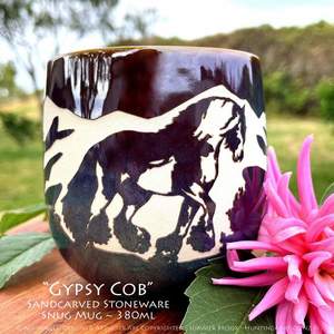 Gypsy Cob Limited Edition Sandcarved Stoneware Glazed Snug Mug - Hunting4Art