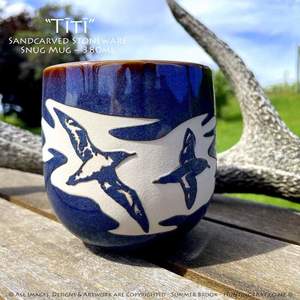 Titi - Limited Edition Sandcarved Stoneware Glazed Snug Mug - Hunting4Art