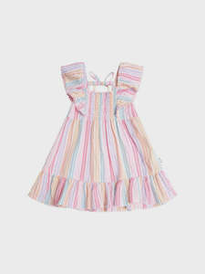 Rainbow Stripe Shirred Frill Dress