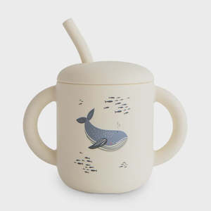 Mushie: Silicone Training Cup + Straw Whales