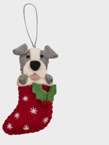 Pashom: Pashom Christmas Decoration - Staffy In Stocking Grey
