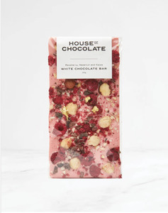 Freeze Dried Raspberry, Hazelnut & Cacao Nib White Chocolate Bar