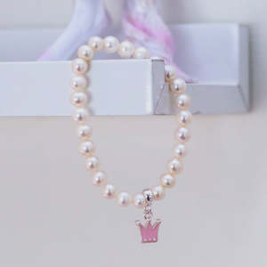 Freshwater Pearl Crown Elastic Charm Bracelet