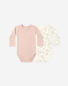 JERSEY BODYSUIT, 2 PACK FLORAL VINE, DUSTY ROSE
