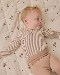 SIDE SNAP BODYSUIT + PANT SET ALMOND STRIPE