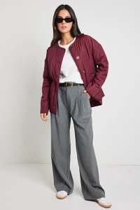 Stories be Told Peak Burgundy Oversized Padded Shell Jacket