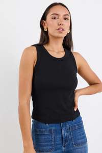 Womens Tops: Re:Union Cobble Black Rib Cutaway Tank