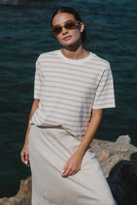 Womens Tops: Re: union Stripe Natural Boxy Fit Tee