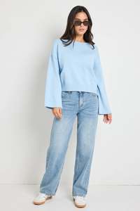 Womens Knitwear: Re:Union Daytime Ice Blue LS Cotton Jumper