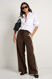 Stories Be Told Townie Chocolate Stripe Side Tape Wide Leg Pants