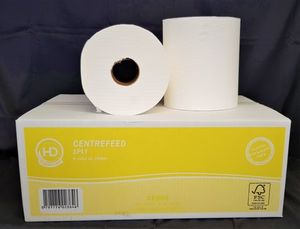 Paper Towels on a Roll: HD 1Ply White Centerfeed Hand Towel 300m x 6 rolls